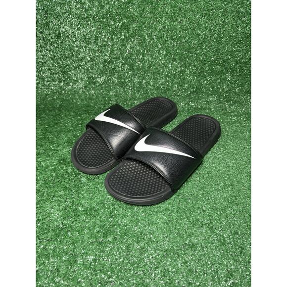 Nike Benassi JDI Sandals Mens Size 11 Black Swoosh Logo Slip On Slides Comfort - Picture 3 of 8